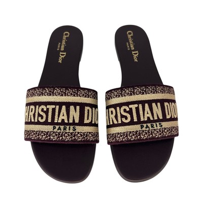  Christian Dior Canvas Embroidered Dway Mules Slide Sandals Size 37.5