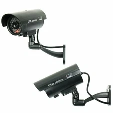 2 Pack IR Bullet Fake Dummy Surveillance Security Camera w/ Record Light - Black
