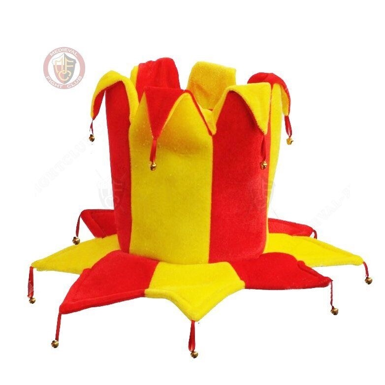 Jester Hat bells Clown red yellow costume fancy dress party