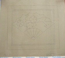 JINICE FLORAL ASIAN JAPANESE FAN OUTLINED NEEDLEPOINT CANVAS 14x16 960 CR11