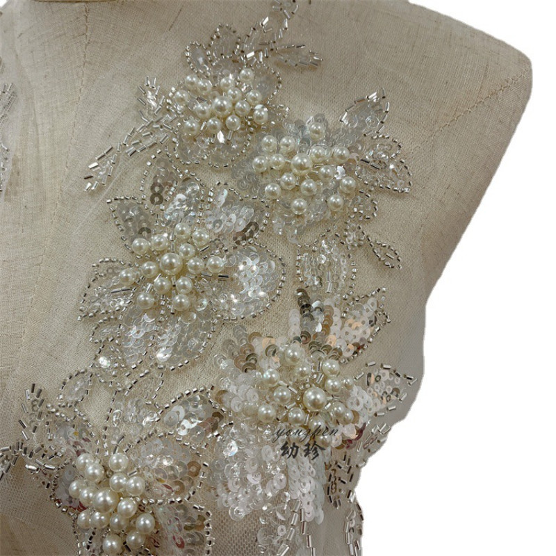 3D Embroidered Floral Applique Lace Sequin Beaded Patch Trim Sewing DIY Wedding