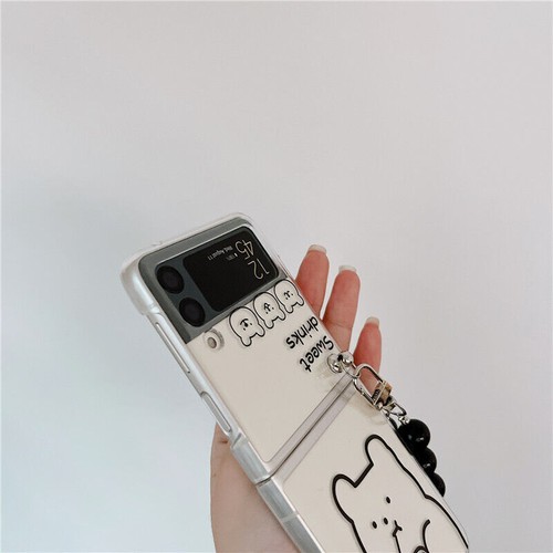 Joli étui téléphone ours de dessin animé pour Samsung Galaxy Z Flip 4 3 housse rigide bracelet - Photo 18 sur 20