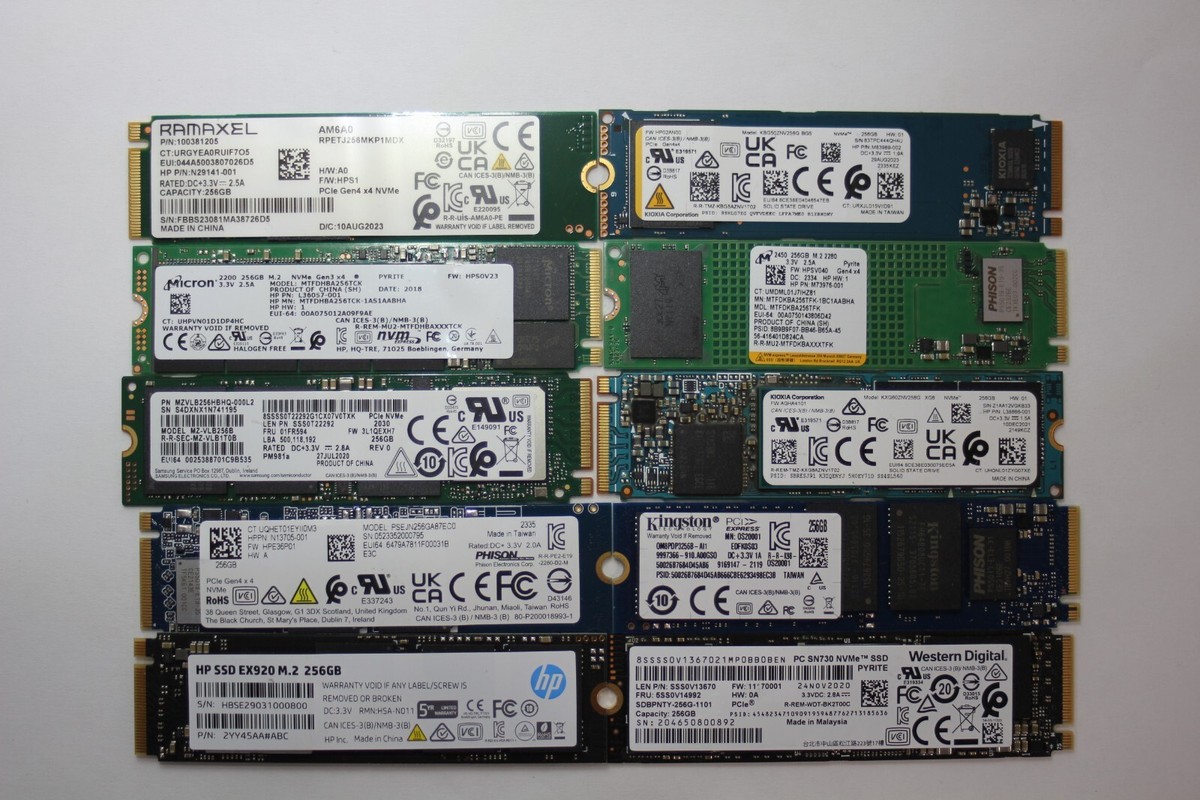 Samsung SK hynix NVMe SSD 4枚セット Lot of 10 Mixed Brand WD/Samsung/SK Hynix 256Gb PCIe NVMe SSD M.2