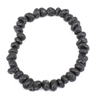 Schwarzer Lavastein LAVA Nuggetarmband Edelstein Nugget Armband elastisch 19cm