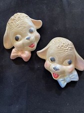 Vintage Chalkware Lamb Wall Plaque Nursery Set of 2 Head Plaques blue pink bows