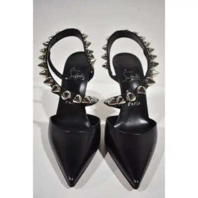 Christian Louboutin Spikita Pump 100 Black Silver Spike Strappy