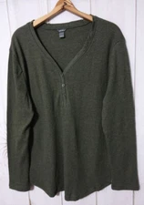 Eddie Bauer Myriad Thermal Jersey Mix V-Neck Henley Women's 3X Olive Heather NEW