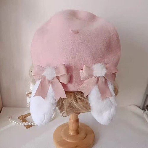 Women Beret Cap Painter Hat Lolita Wool Blended Sweet Fruit Orange Handmade