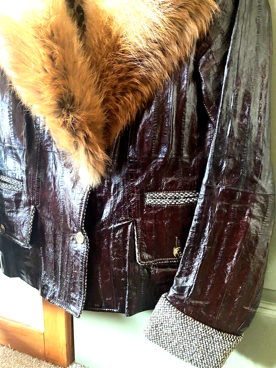 Dolce & Gabbana Brown Eel Leather Fox Fur Collar Jacket, US 4, IT