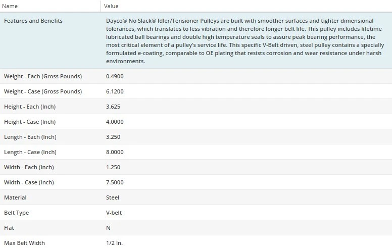 Polea tensora de correa loca Dayco para MITSUBISHI SIGMA 1989-1990 V6-3,0 L Foto 4 de 4