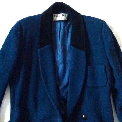 CHRISTIAN DIOR Coat Designer Wool Women sz 12 Blue Black USA Full