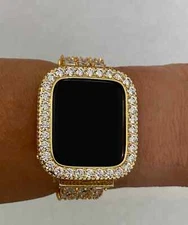 Yellow Gold Apple Watch Cover 3.5mm Lab Diamond Bezel Protective Bumper Bling