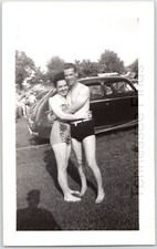 1950s Black And White Photo Of A Man And Women In There Swimming Suit
