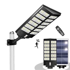 Large LED Solar Street Light Outdoor Flood Lights Dusk to Dawn Road Lamp +Pole