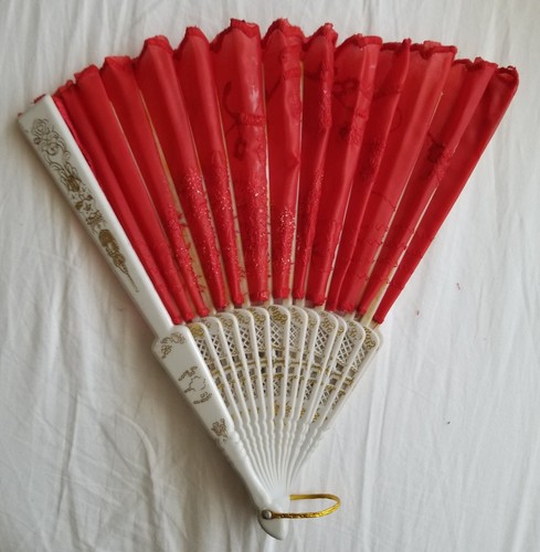Chinese Handfan Fabric & Plastic Vintage - Picture 2 of 4