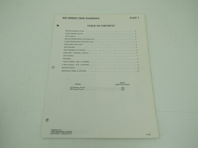 Kewanee 400 Series Disk Harrows Parts Catalog Manual 410 420