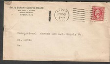 1921 cover State Sunday School Board Ayden SC to Church Supply Co St Louis MO