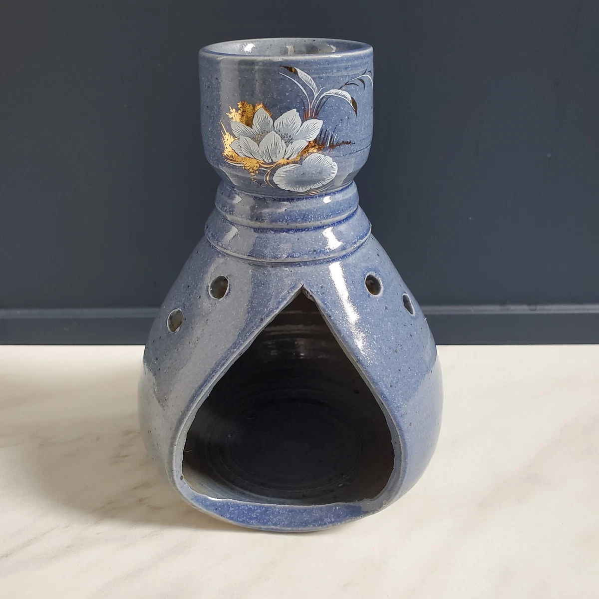 Porte-bougies de poterie main Gris Vert Violet Grand Tour