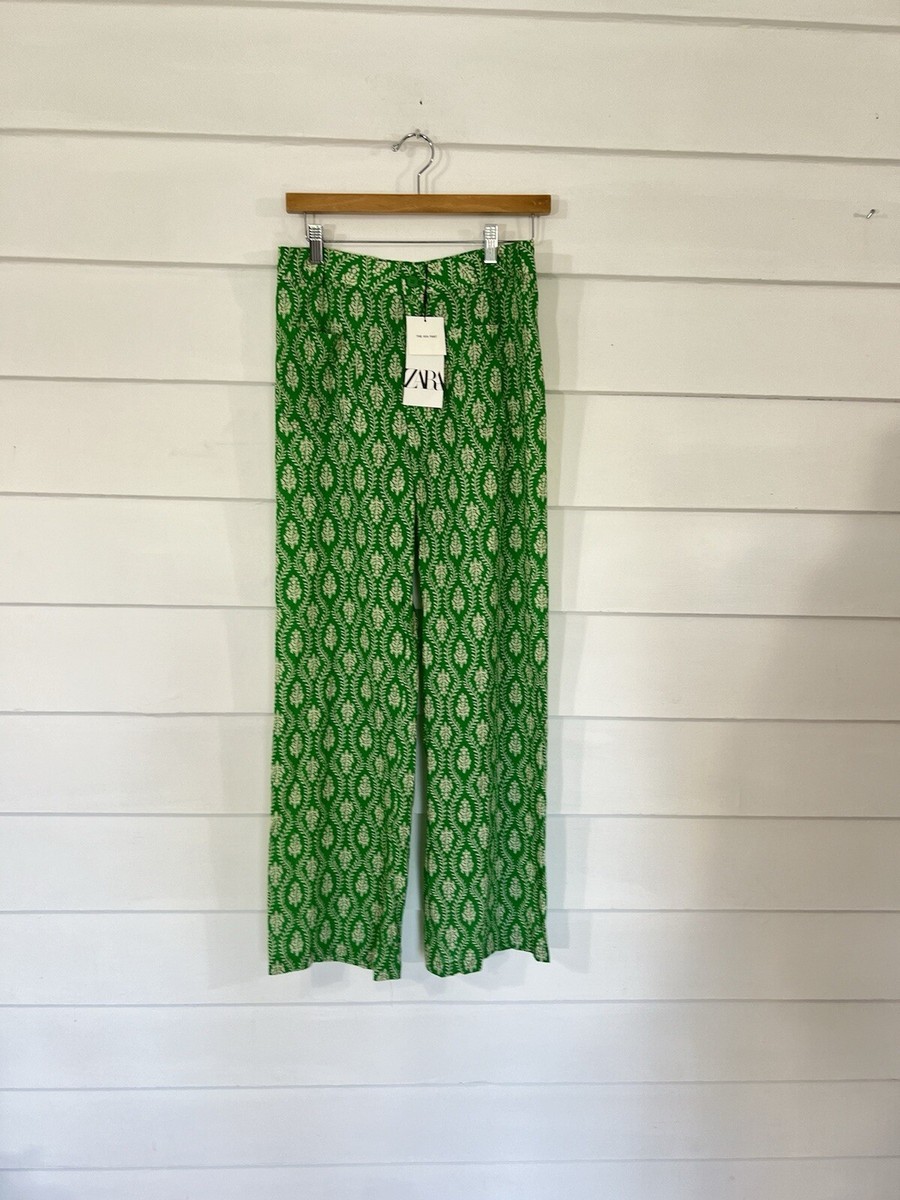 NEW ZARA WOMAN GREEN PRINTED FLORAL THE AVA PANTS WIDE LEG
