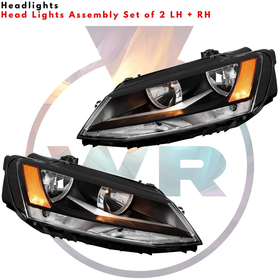 Front Bumper Cover Paintable & Headlights Kit For 2011-2014 Volkswagen Jetta Foto 3 de 4