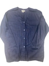 Vintage Womens Linen Cardigan Jacket Navy Spencer Tyler Button Front Shirt Med