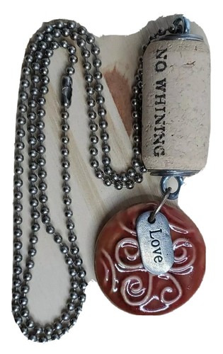 Ceiling Fan Light Pull / Bulky Gaudy Necklace No Whining Cork Ceramic Love Charm