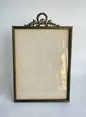 Ancien cadre porte photo à poser bronze doré Napoléon III décor ruban XIXème - Photo 1/4