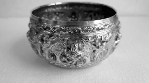 Antique 900 Silver Burma Myanmar Siam Thai Alms Beggar Bowl Repousse Signed - Picture 5 of 9