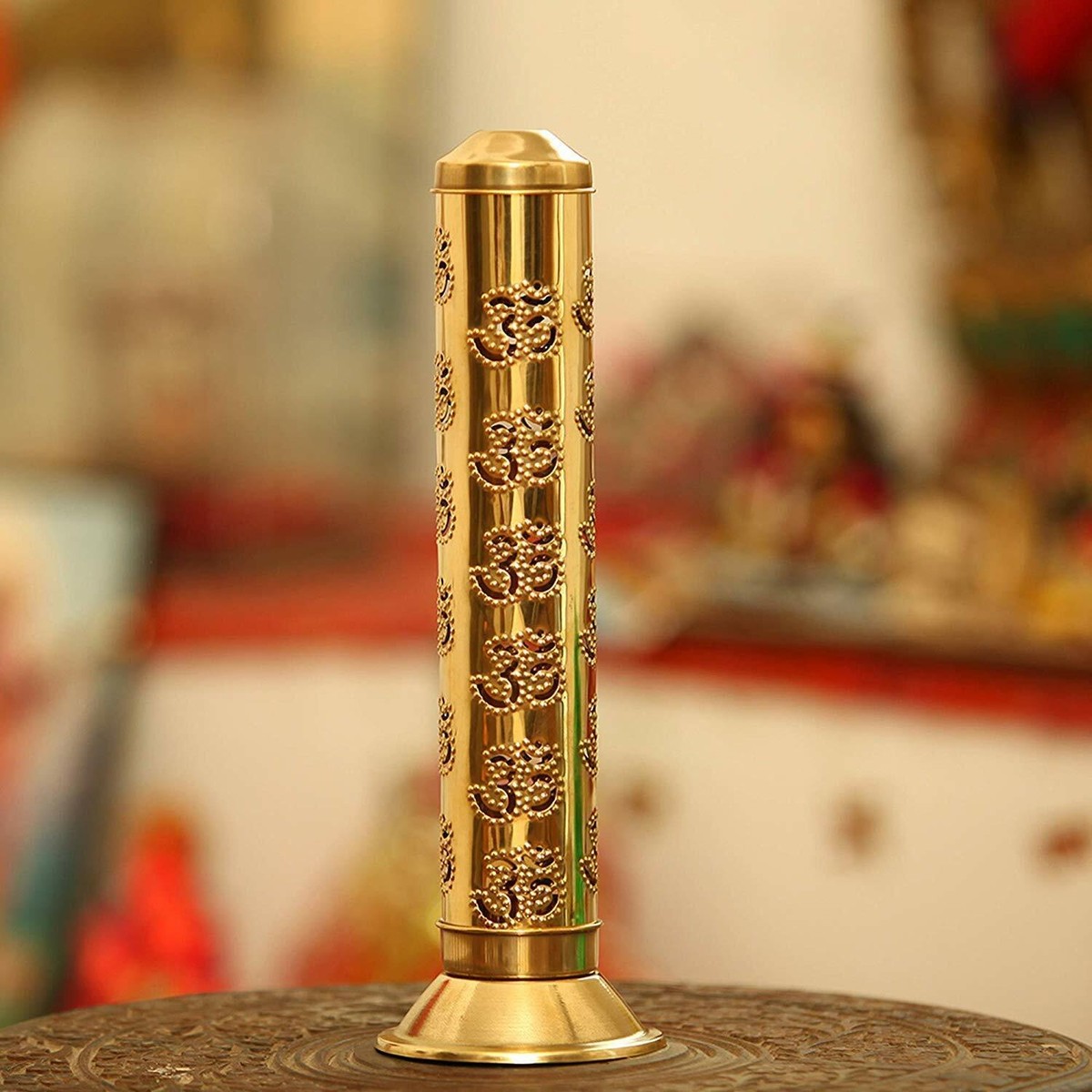 Brass Agarbatti Stand with Ash Catcher OM Incense Handmade Safety
