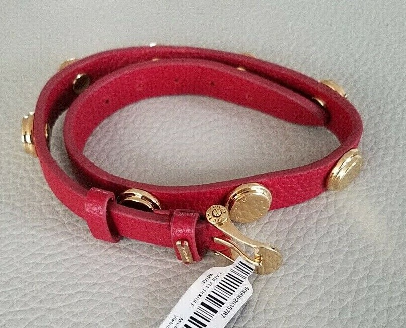 HENRI BENDEL CARLYLE LEATHER DOUBLE WRAP BRACELET RED AND GOLD NWT