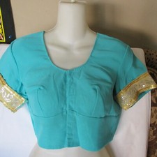 MALIBU BLUE Gold SILVER Choli SUPERB BLOUSE For SARI Skirt 34" Bust Size TOP