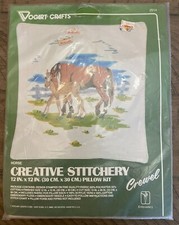 New Vintage Vogart Crafts 12x12  Pillow Kit Creative Stitchery Kit 2514 HORSE