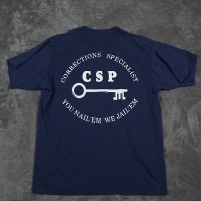 VTG Naval Corrections Academy Shirt Mens Large Blue Hanes You Nail Em We Jail Em