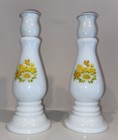 Milk Glass Candle Holders Avon Yellow Daisies & Butterflies 70’s Floral Decor X2