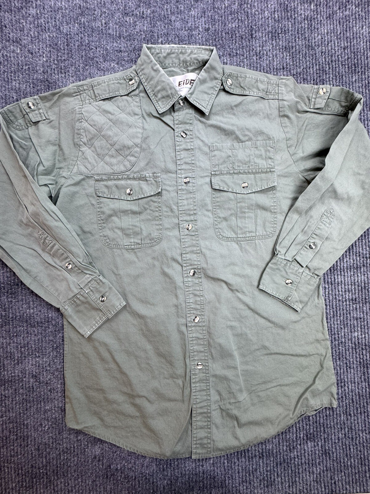Camisa de tiro vintage Eider verde caza de pato para hombre hombro acolchado mediano
