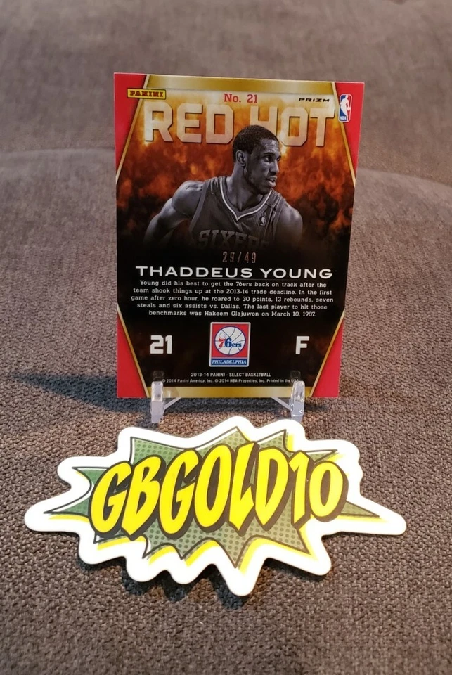 2013-14 Select Red Hot Prizms Blue #21 Thaddeus Young /49 - Image 2 of 3