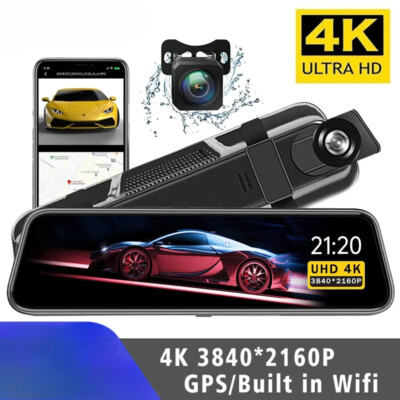 10In Dash Cam 4K GPS WIFI Mirror Car DVR Dual Lens Dashcam IPS Screen Car Camera