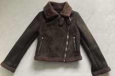 Trend! Zara wunderschöne Dubleface Leder-Lammfell-Jacke,Vegan,Dunkelolive-Braun