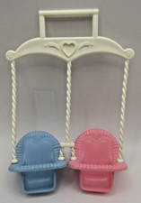 Vtg Fisher Price Loving Family Dollhouse Double Baby Porch Swing Blue Pink 1993