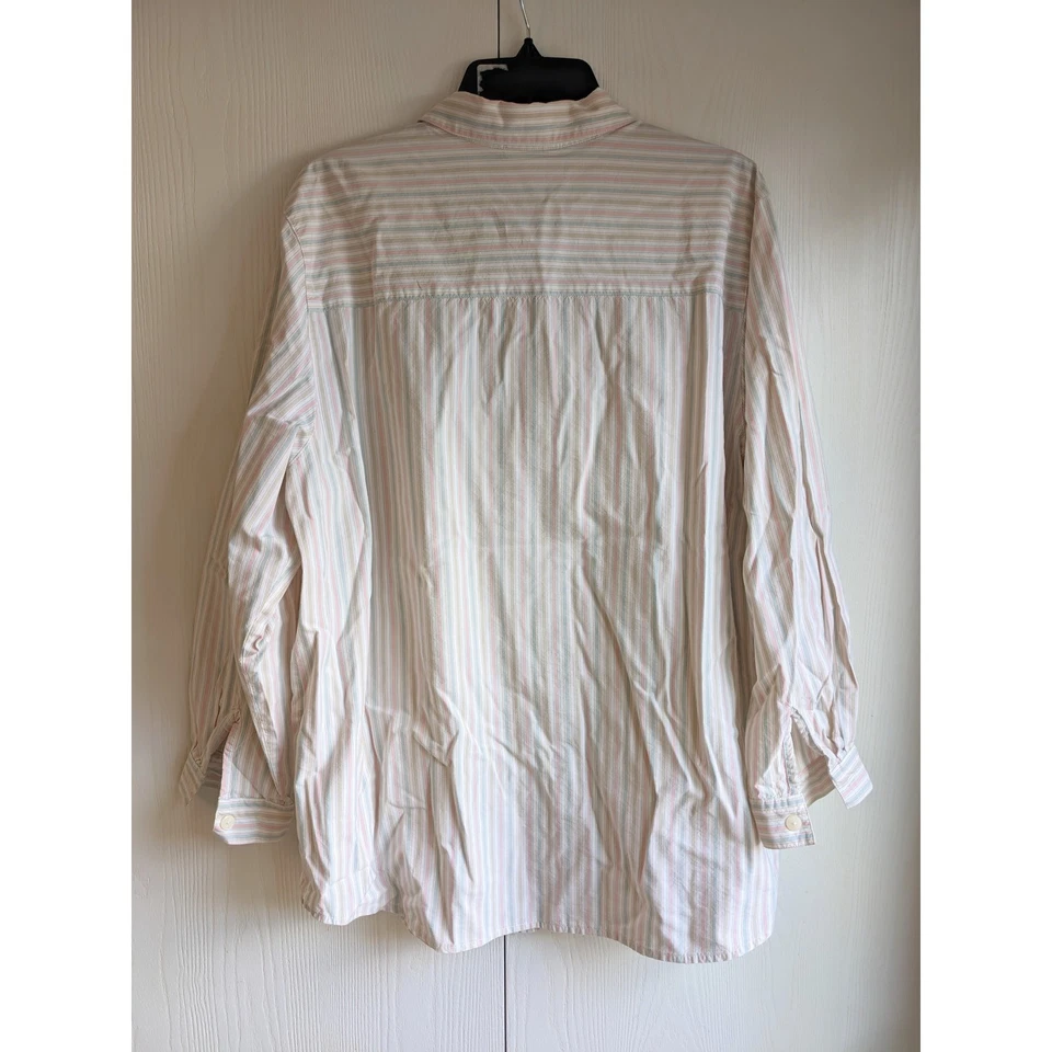 Camisa listrada Napa Valley feminina manga longa verde rosa tamanho 1X - Imagem 2 de 3