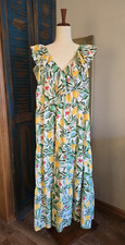 Ava & Viv Floral Lemons Tiered Ruffled Maxi Dress Women 1X Boho Tropical Resort 