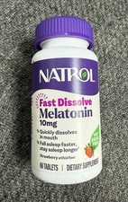 Natrol Melatonin Fast Dissolve Sleep Aid Strawberry 10 mg 60 Count Exp 5/2027