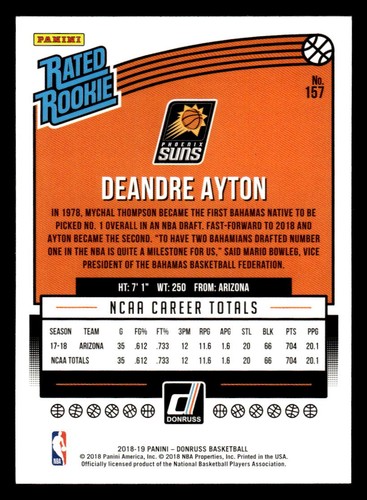 2018-19 Donruss #157 Deandre Ayton Rookie Phoenix Suns - Picture 2 of 2