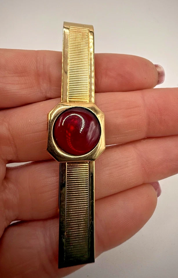 Juego de gemelos vintage Foster Tie Bar rojo mediados de siglo Foto 2 de 4