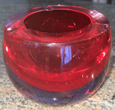 VTG 1960's Murano Cenedese Sommerso Art Glass Orb Ashtray Ruby Red 3 Slot Heavy