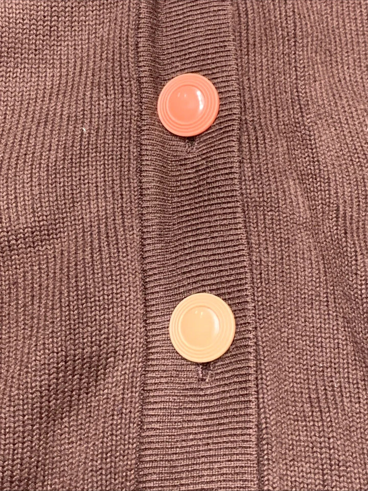 Bob Mackie Wearable Art Cardigan Sweater M Brown Striped Sleeve Button Front - Image 4 of 4