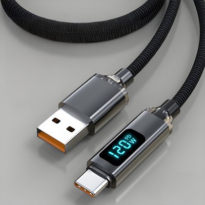 USB A bis Typ C Ladekabel PD 120W 6A LED Anzeige Schnelles Typ C Kabel 1/1,5/2m