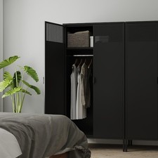 71" Black Metal Wardrobe Closet Furniture With 2 Adjustable Shelves,Hanging Rod