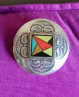 Rare Vintage 1920s Art Deco Elmo Powder Rouge Makeup Compact Mirror Geometric
