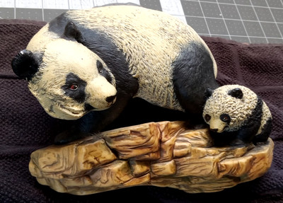 Vintage Bossons Handpainted Chalkware Wall Ornament 1977 Panda Mama & Baby!